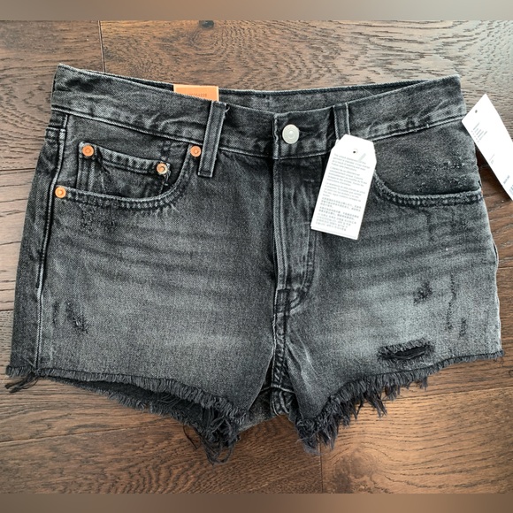 Levi's Pants - Levi's Women's 501 Shorts Mid Rise Signature Button Sz‎ 27 Black Distressed NWT